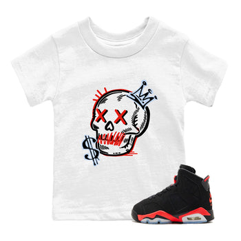 Sneaker match tees – Sneaker Tees To Match Air Jordan 6 Reverse Infrared Shoes – Neon Skull Kids T-Shirt White 1