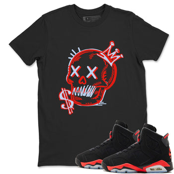 Sneaker match tees – Sneaker Tees To Match Air Jordan 6 Reverse Infrared Shoes – Neon Skull Tee Black 1