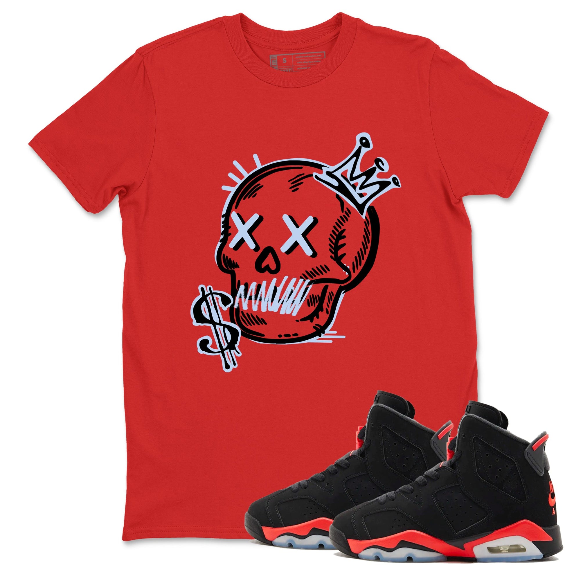 Sneaker match tees – Sneaker Tees To Match Air Jordan 6 Reverse Infrared Shoes – Neon Skull Tee Red 1