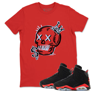Sneaker match tees – Sneaker Tees To Match Air Jordan 6 Reverse Infrared Shoes – Neon Skull Tee Red 1