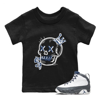 Perfect Valentine's Day Gifts graphic tee  – Sneaker Tees To Match Air Jordan 9 Flint Grey – Neon Skull Kids Graphic T-Shirt Black 1