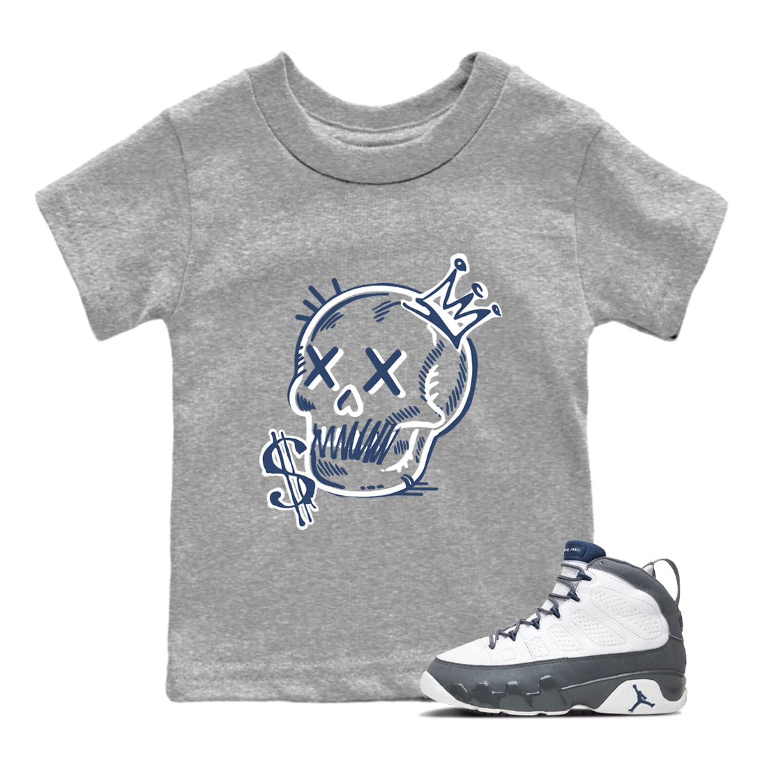 Perfect Valentine's Day Gifts graphic tee  – Sneaker Tees To Match Air Jordan 9 Flint Grey – Neon Skull Kids Graphic T-Shirt Heather Grey 1