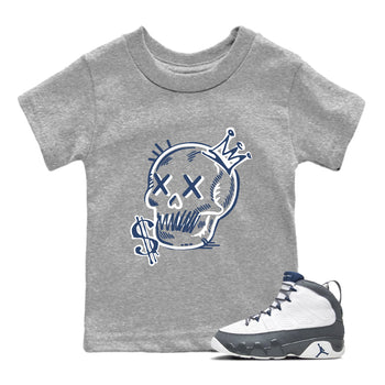 Perfect Valentine's Day Gifts graphic tee  – Sneaker Tees To Match Air Jordan 9 Flint Grey – Neon Skull Kids Graphic T-Shirt Heather Grey 1