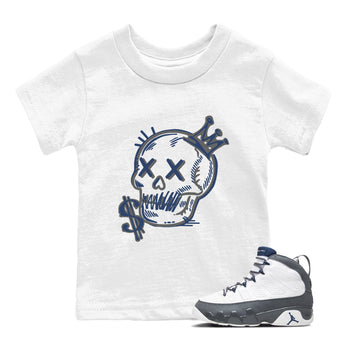Perfect Valentine's Day Gifts graphic tee  – Sneaker Tees To Match Air Jordan 9 Flint Grey – Neon Skull Kids Graphic T-Shirt White 1