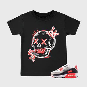 Sneaker match tees – Sneaker Tees To Match Air Max 90 Infrared Shoes – Neon Skull Kids T-Shirt Black 1