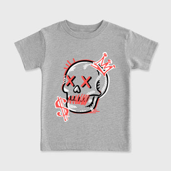 Sneaker match tees – Sneaker Tees To Match Air Max 90 Infrared Shoes – Neon Skull Kids T-Shirt Heather Grey 2