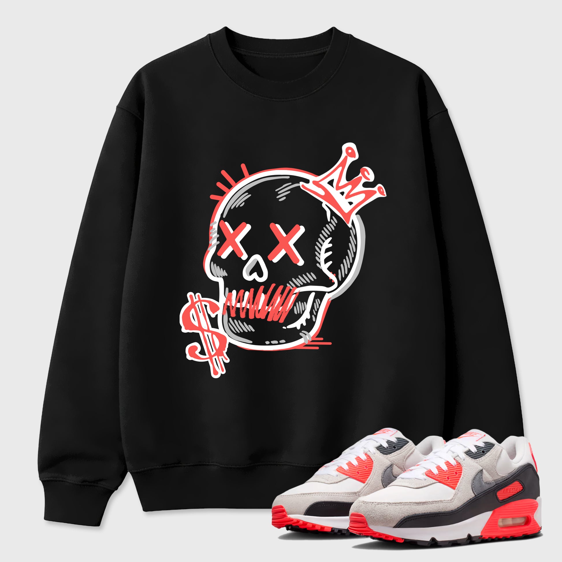 Sneaker match tees – Sneaker Tees To Match Air Max 90 Infrared Shoes – Neon Skull Tee Black 1