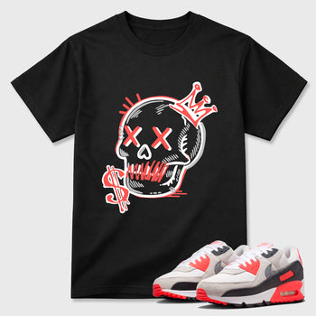 Sneaker match tees – Sneaker Tees To Match Air Max 90 Infrared Shoes – Neon Skull Tee Black 1
