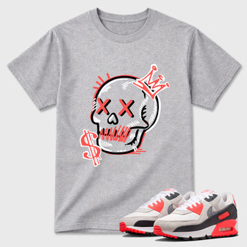 Sneaker match tees – Sneaker Tees To Match Air Max 90 Infrared Shoes – Neon Skull Tee Heather Grey 1