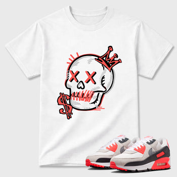 Sneaker match tees – Sneaker Tees To Match Air Max 90 Infrared Shoes – Neon Skull Tee White 1