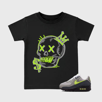 Sneaker match tees – Sneaker Tees To Match Air Max 90 Neon Yellow Shoes – Neon Skull Kids T-Shirt Black 1
