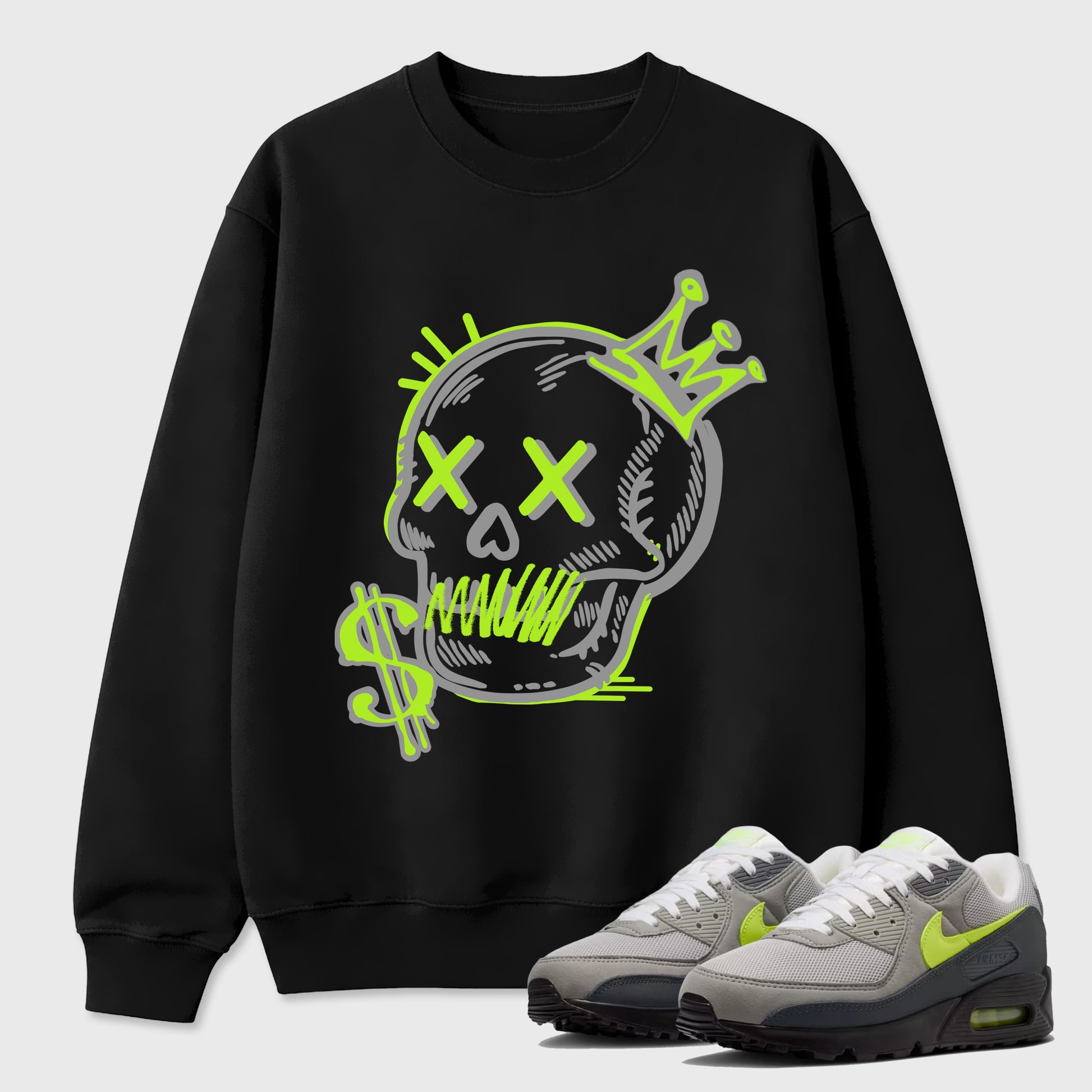 Sneaker match tees – Sneaker Tees To Match Air Max 90 Neon Yellow Shoes – Neon Skull Tee Black 1