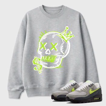 Sneaker match tees – Sneaker Tees To Match Air Max 90 Neon Yellow Shoes – Neon Skull Tee Heather Grey 1