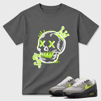 Sneaker match tees – Sneaker Tees To Match Air Max 90 Neon Yellow Shoes – Neon Skull Tee Cool Grey 1
