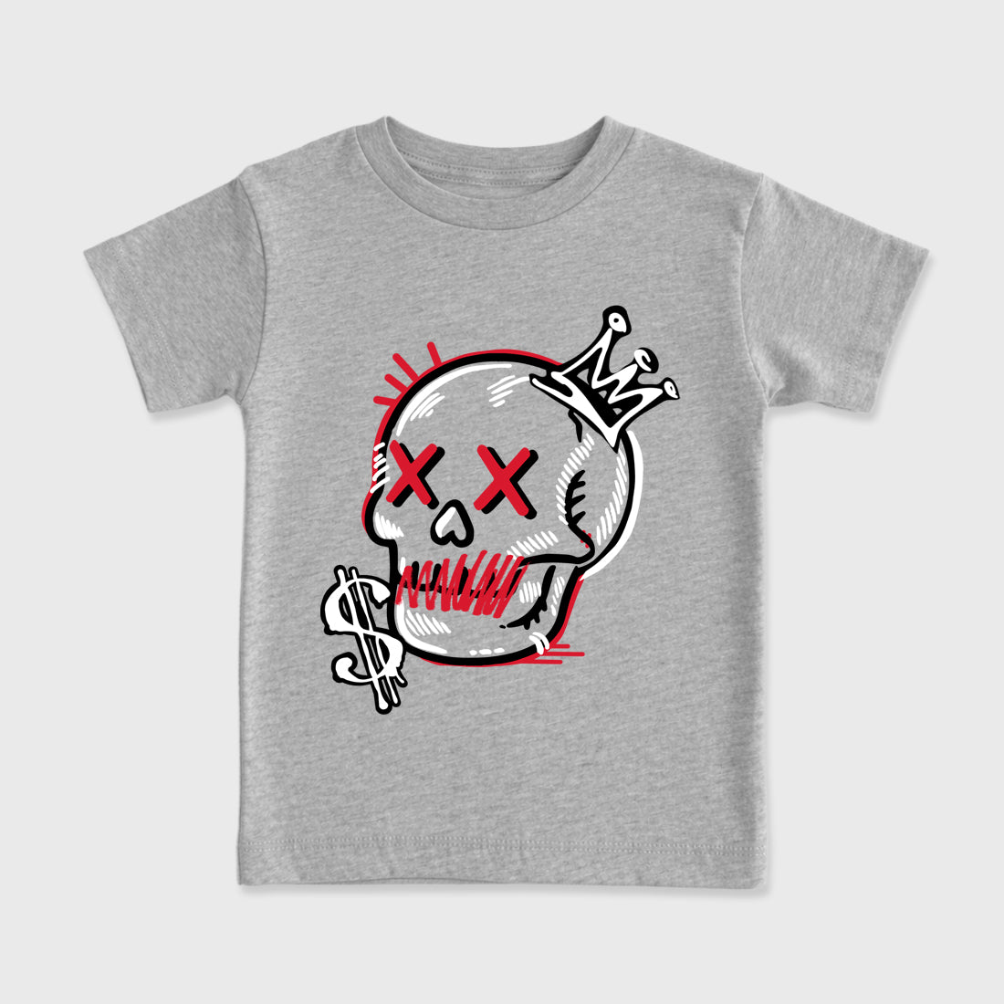 Neon Skull Baby & Kids Graphic T-Shirt featuring original artwork designed to match the Air Max 95 Reverse Solar Red. Heather Grey 2 Kids Graphic Tee.