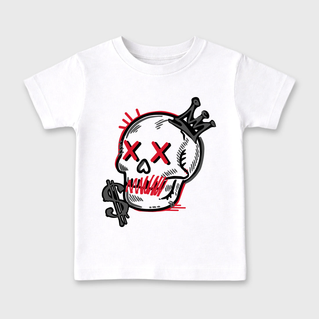 Neon Skull Baby & Kids Graphic T-Shirt featuring original artwork designed to match the Air Max 95 Reverse Solar Red. White 2 Kids Graphic Tee.