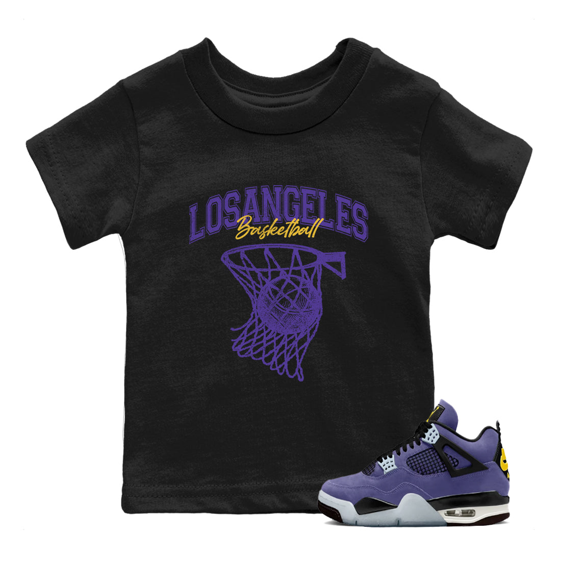Sneaker match tees – Sneaker Tees To Match Air Jordan 4 Lakeshow Shoes – Net Burn Kids T-Shirt Black 1