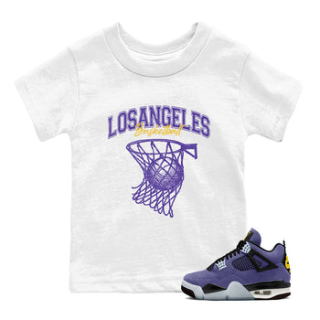Sneaker match tees – Sneaker Tees To Match Air Jordan 4 Lakeshow Shoes – Net Burn Kids T-Shirt White 1