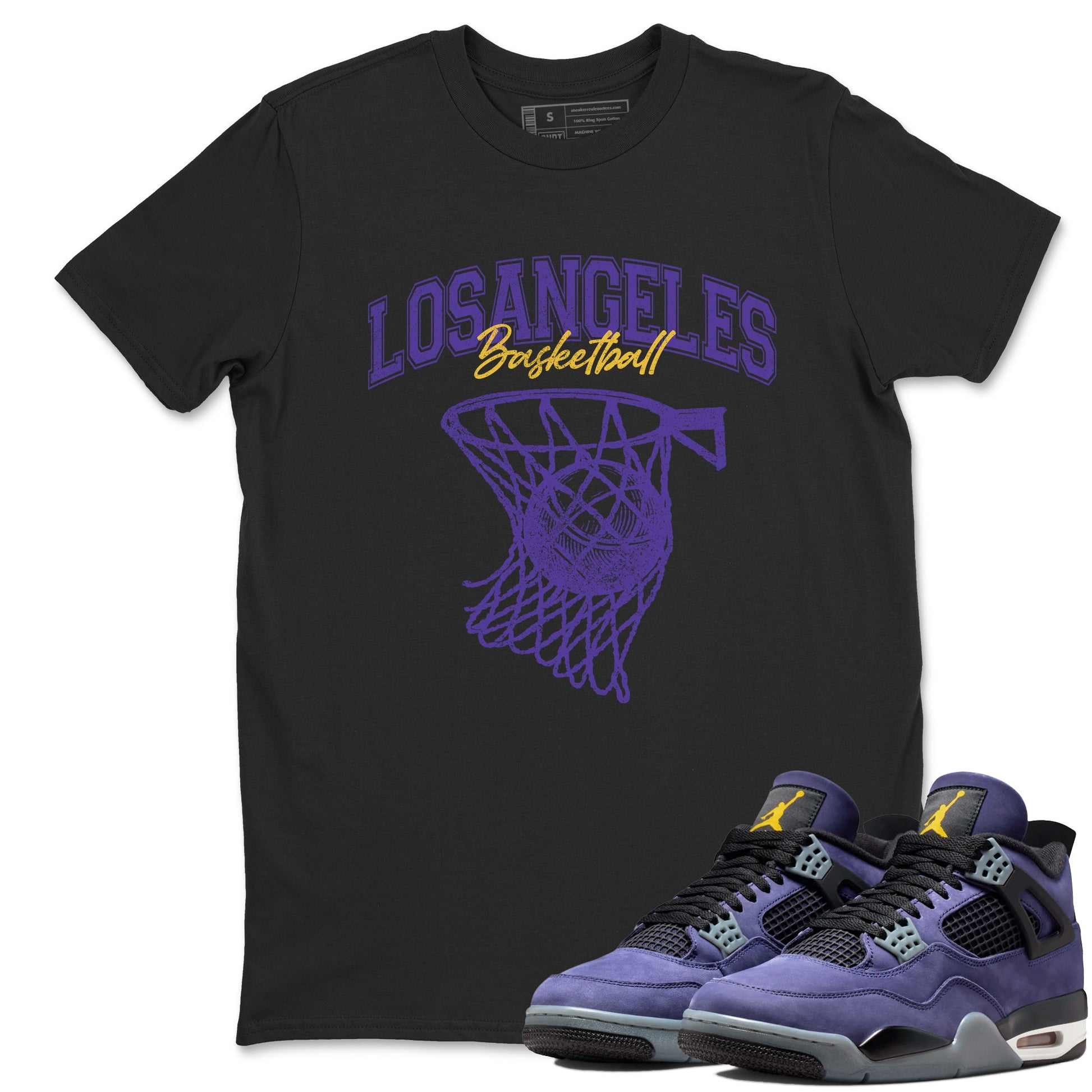 Sneaker match tees – Sneaker Tees To Match Air Jordan 4 Lakeshow Shoes – Net Burn Tee Black 1