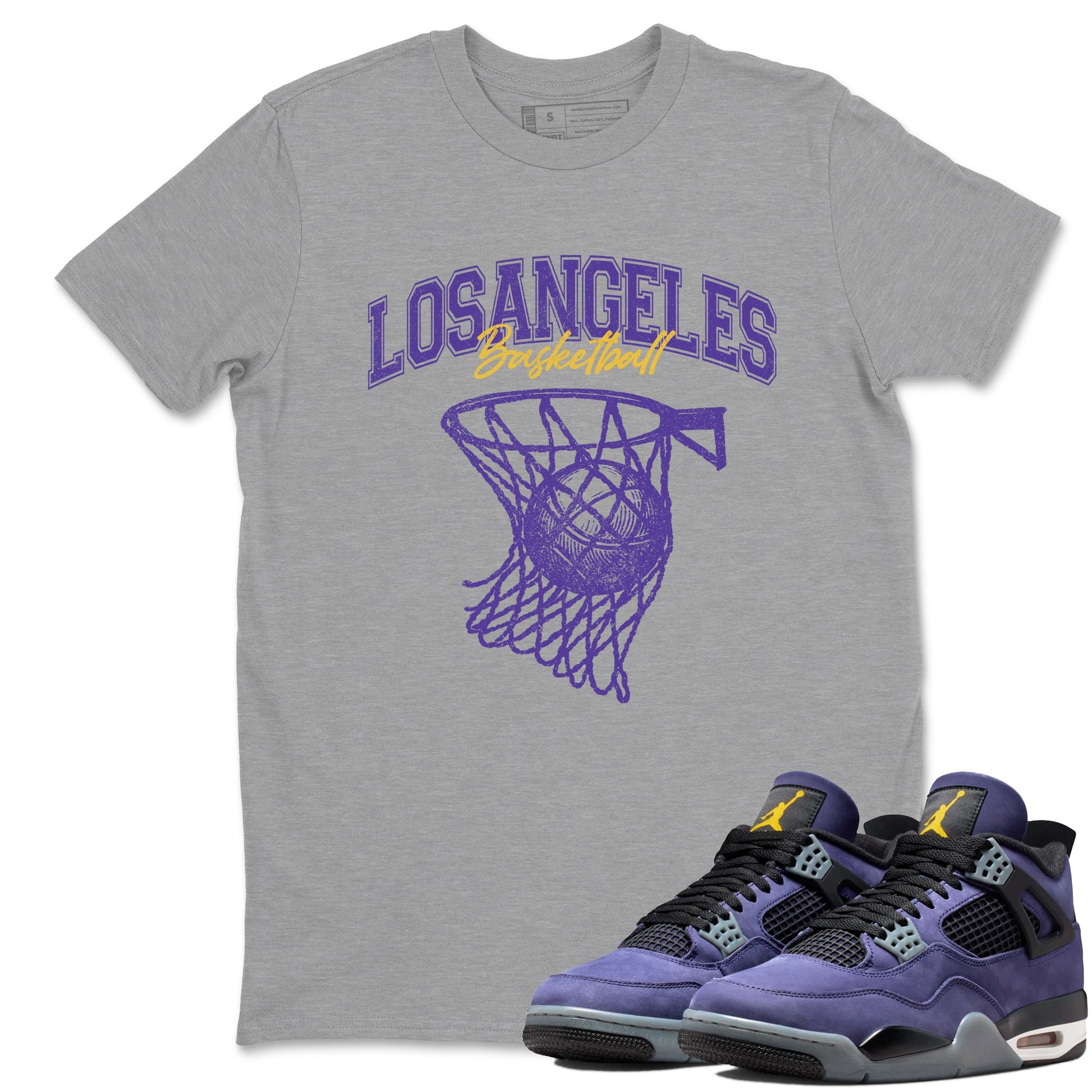 Sneaker match tees – Sneaker Tees To Match Air Jordan 4 Lakeshow Shoes – Net Burn Tee Heather Grey 1