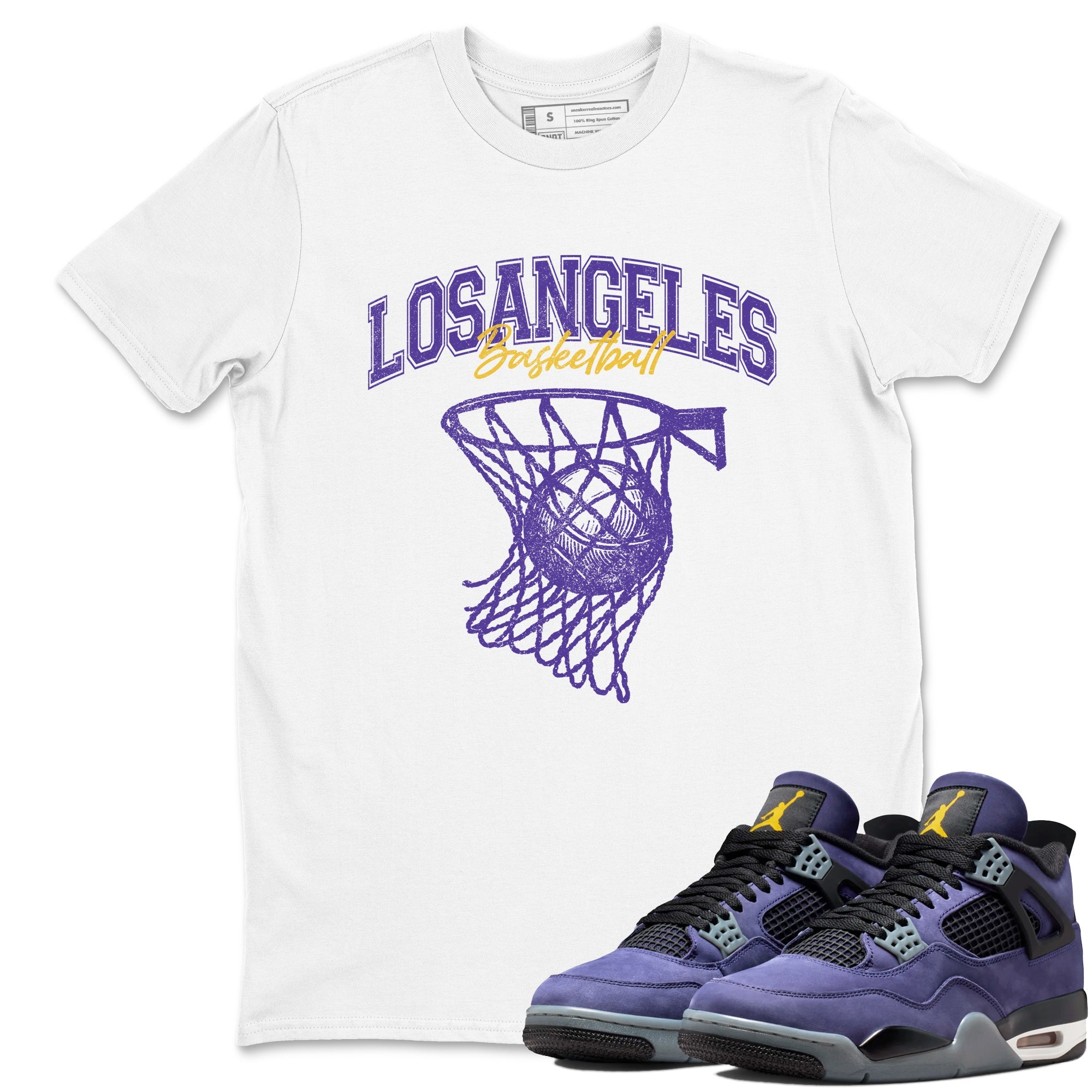 Sneaker match tees – Sneaker Tees To Match Air Jordan 4 Lakeshow Shoes – Net Burn Tee White 1