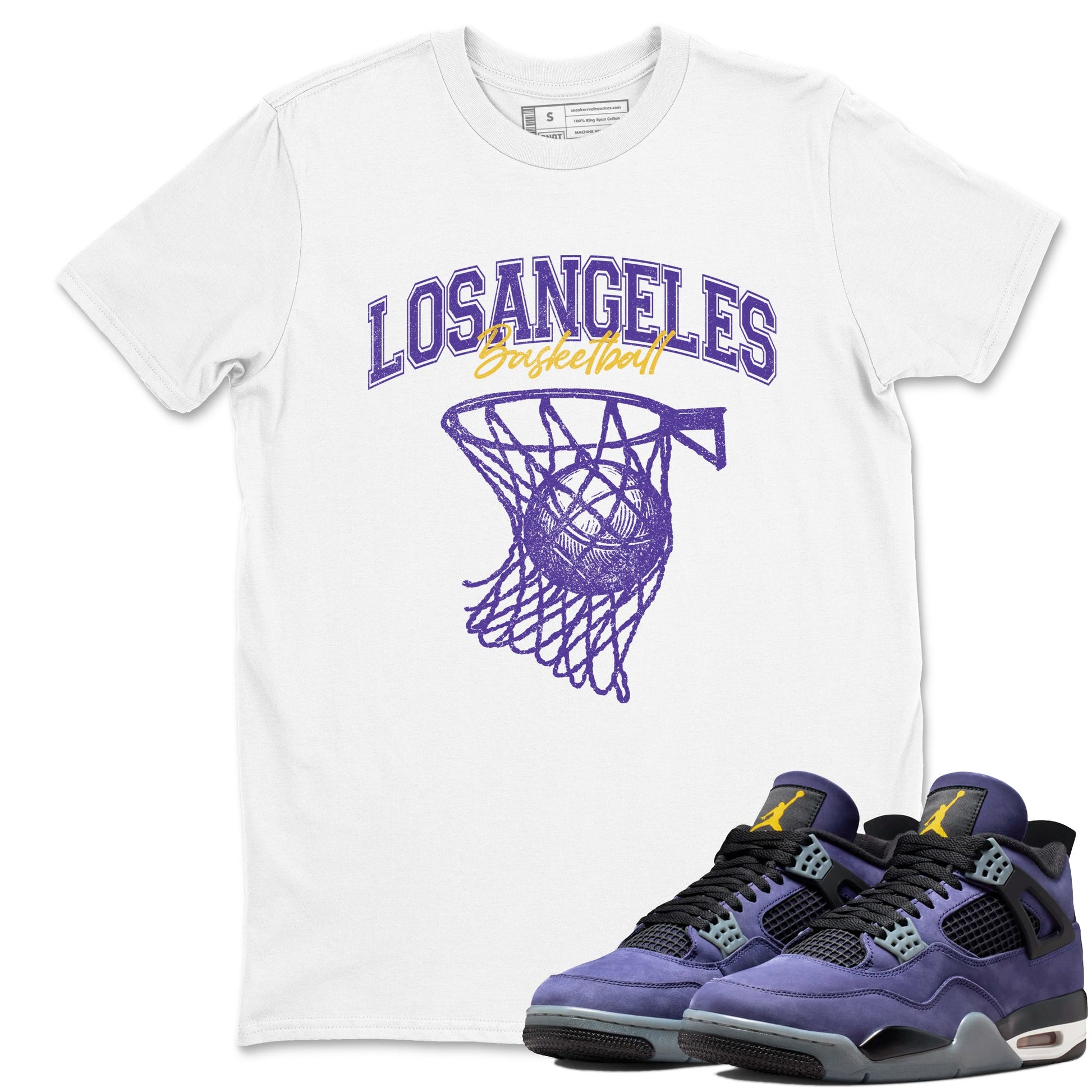 Sneaker match tees – Sneaker Tees To Match Air Jordan 4 Lakeshow Shoes – Net Burn Tee White 1