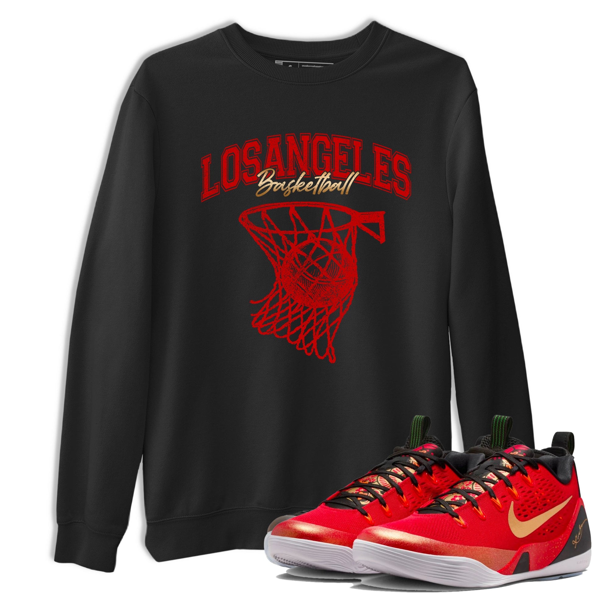Sneaker match tees – Sneaker Tees To Match Nike KB 9 China Shoes KB 9 University Red and Metallic Gold – Net Burn Tee Black 1