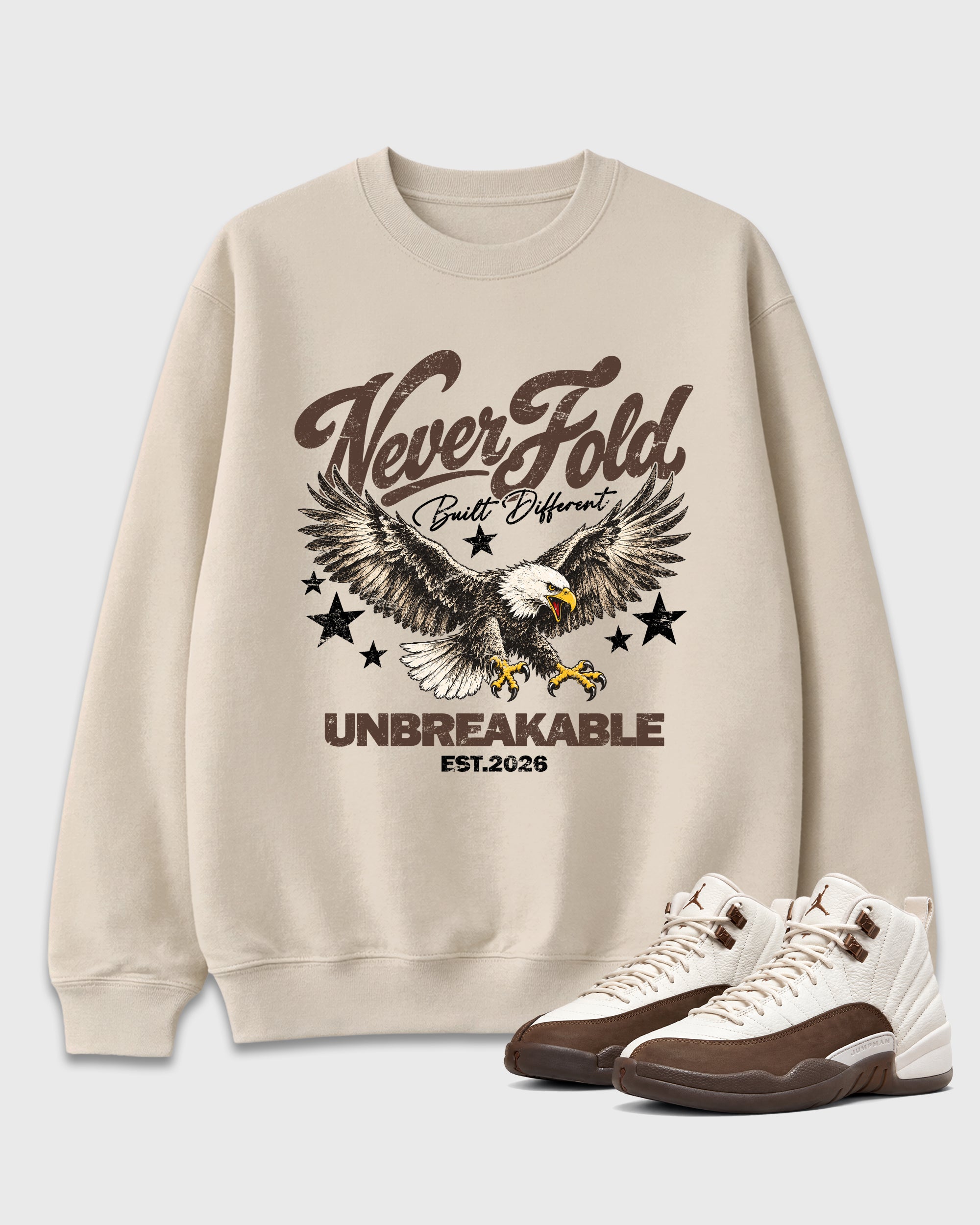 Never Fold Graphic T-Shirt featuring original streetwear artwork designed to match the Air Jordan 12 Fireside. Natural 1 Graphic Tee.