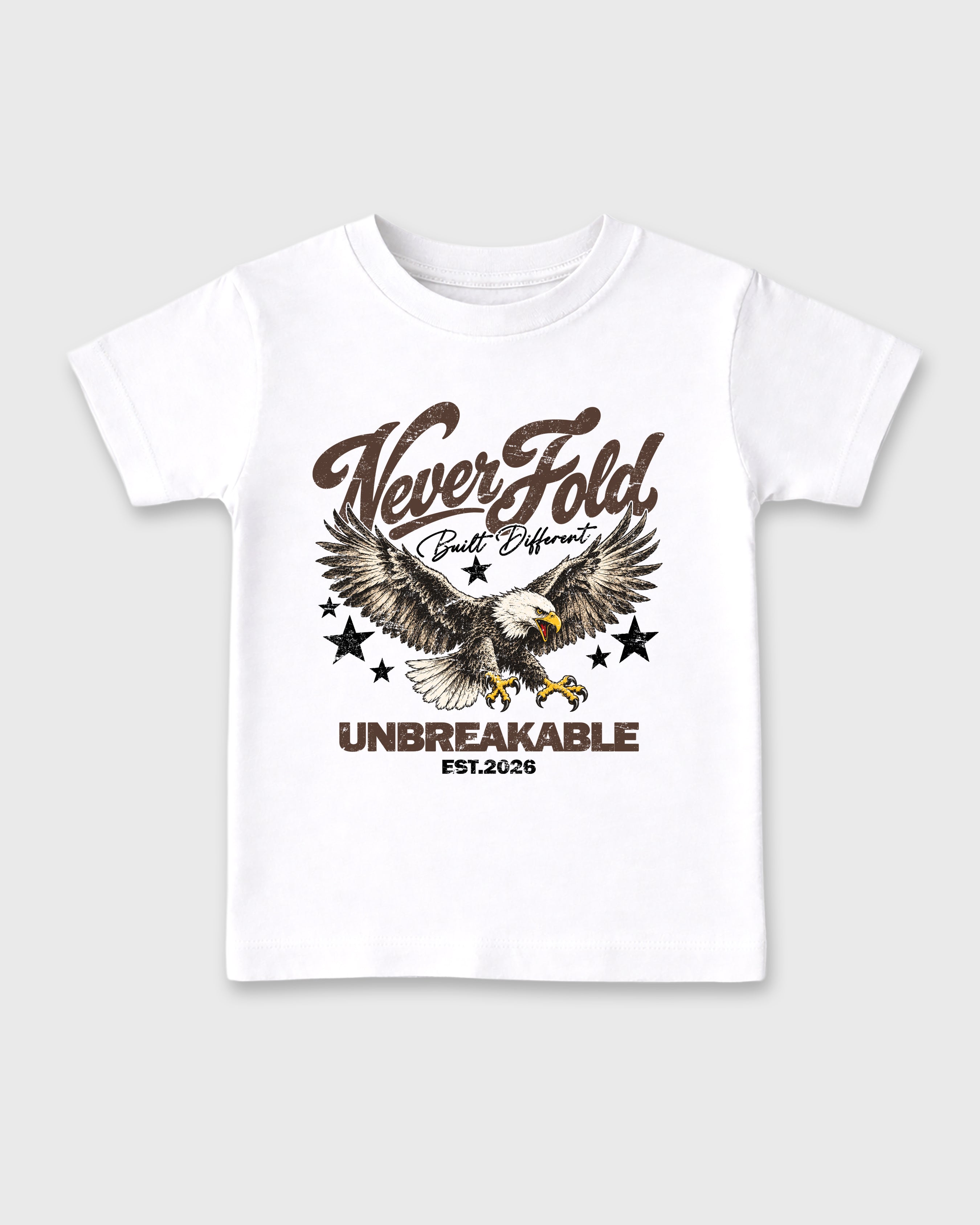 Never Fold Baby & Kids Graphic T-Shirt featuring original artwork designed to match the Air Jordan 12 Fireside. White 2 Kids Graphic Tee.