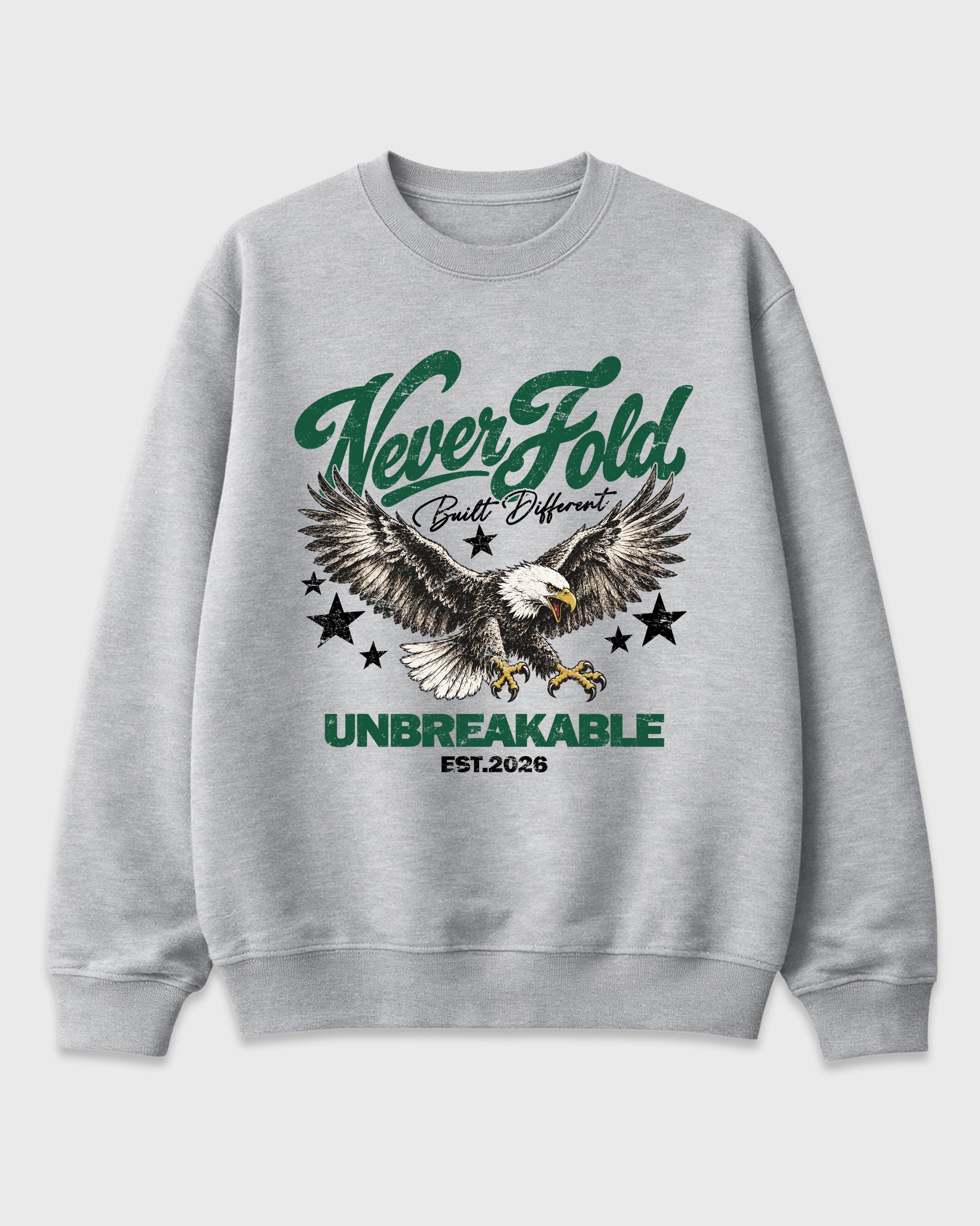 Never Fold Graphic T-Shirt featuring original streetwear artwork designed to match the Air Jordan 14 Forest Green. Heather Grey 2 Graphic Tee.