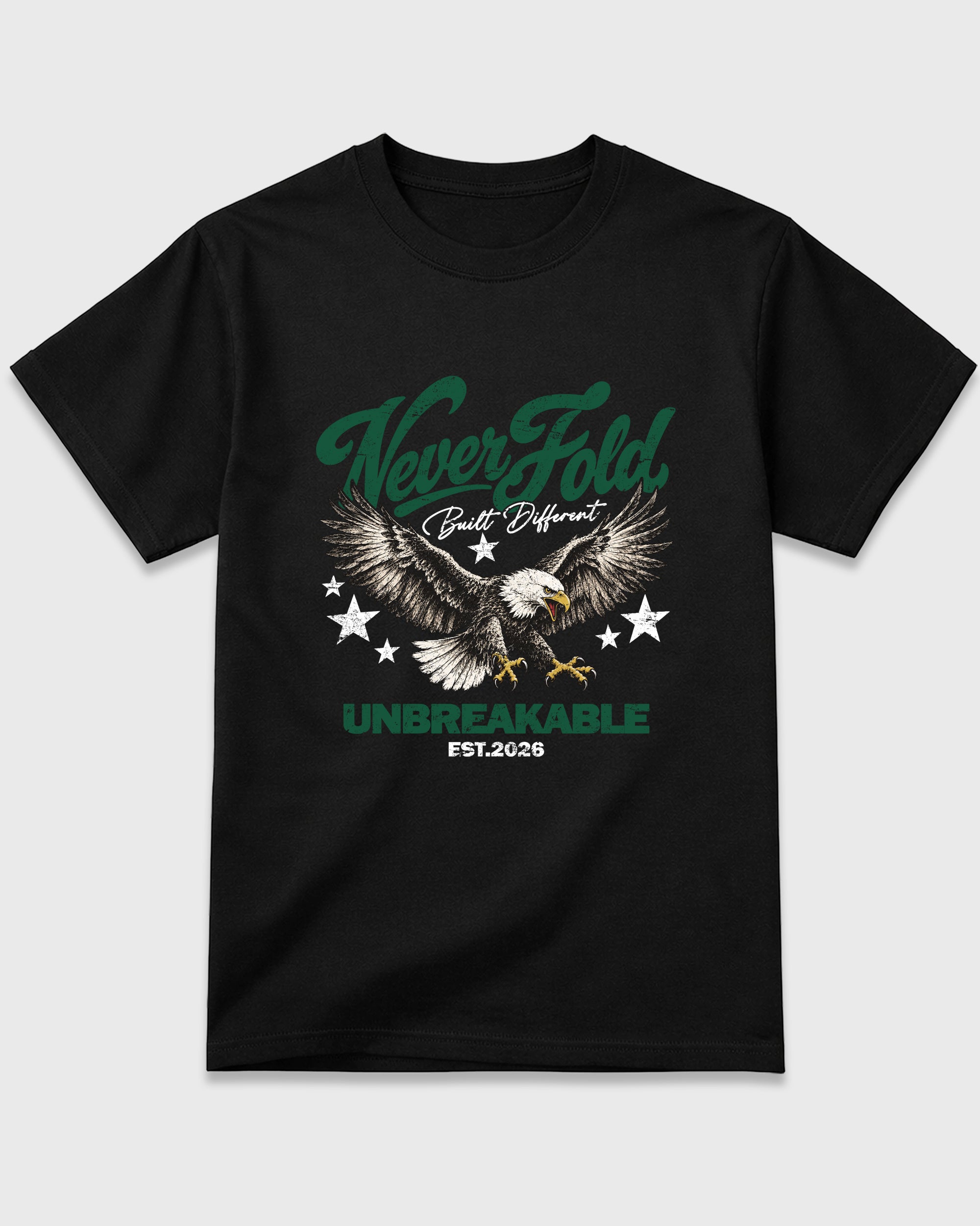 Never Fold Graphic T-Shirt featuring original streetwear artwork designed to match the Air Jordan 14 Forest Green. Black 2 Graphic T-Shirt.