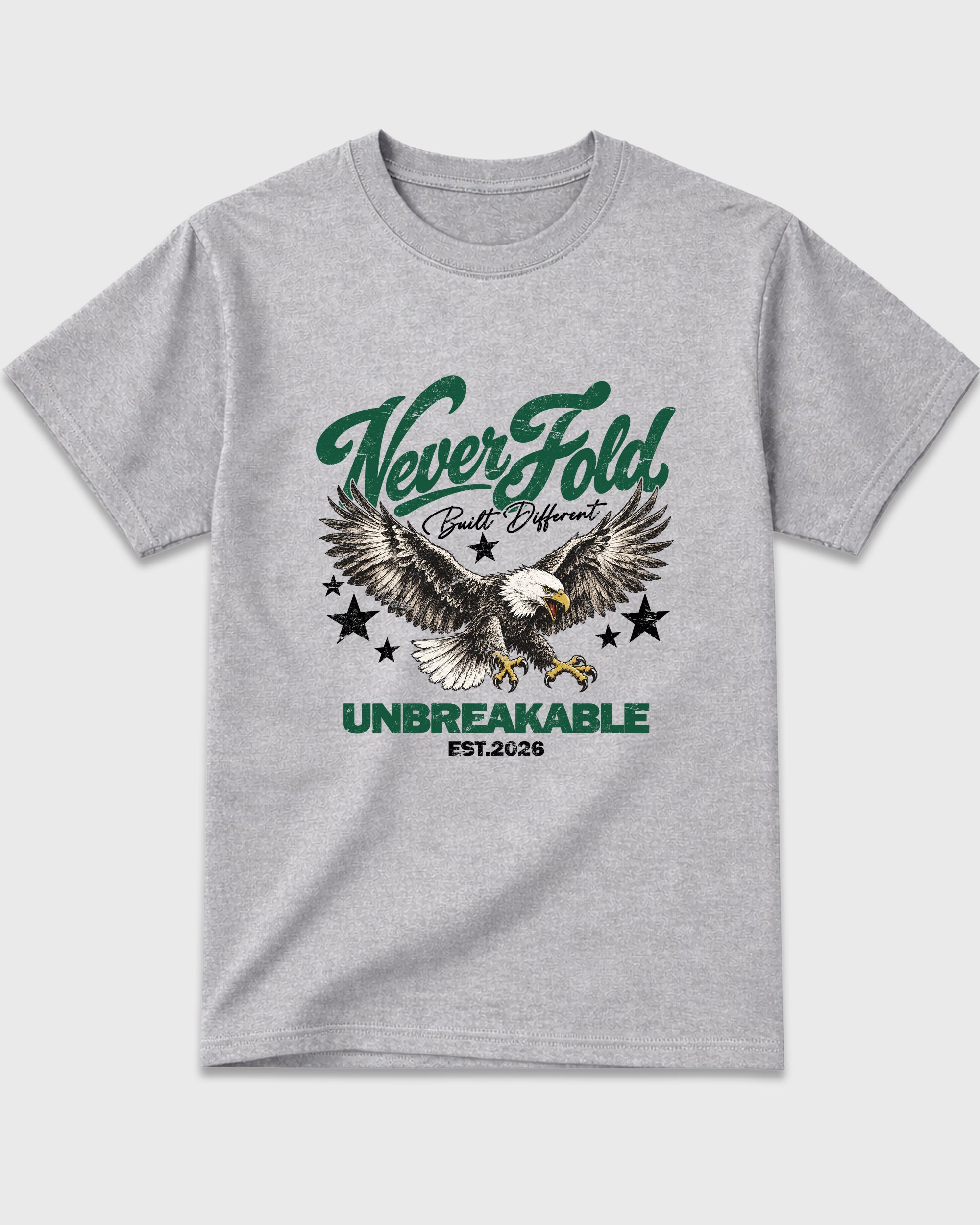 Never Fold Graphic T-Shirt featuring original streetwear artwork designed to match the Air Jordan 14 Forest Green. Heather Grey 2 Graphic T-Shirt.