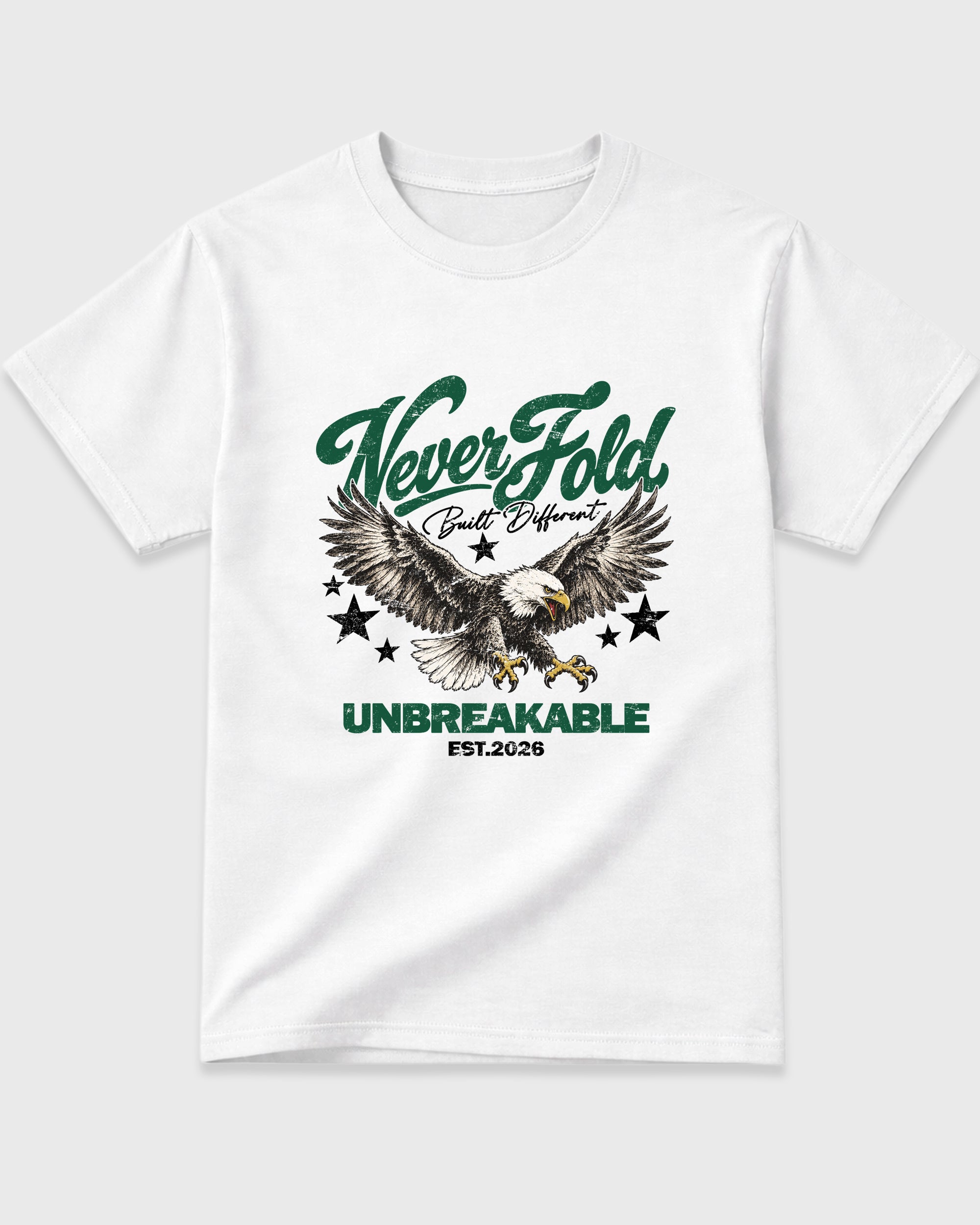 Never Fold Graphic T-Shirt featuring original streetwear artwork designed to match the Air Jordan 14 Forest Green. White 2 Graphic T-Shirt.