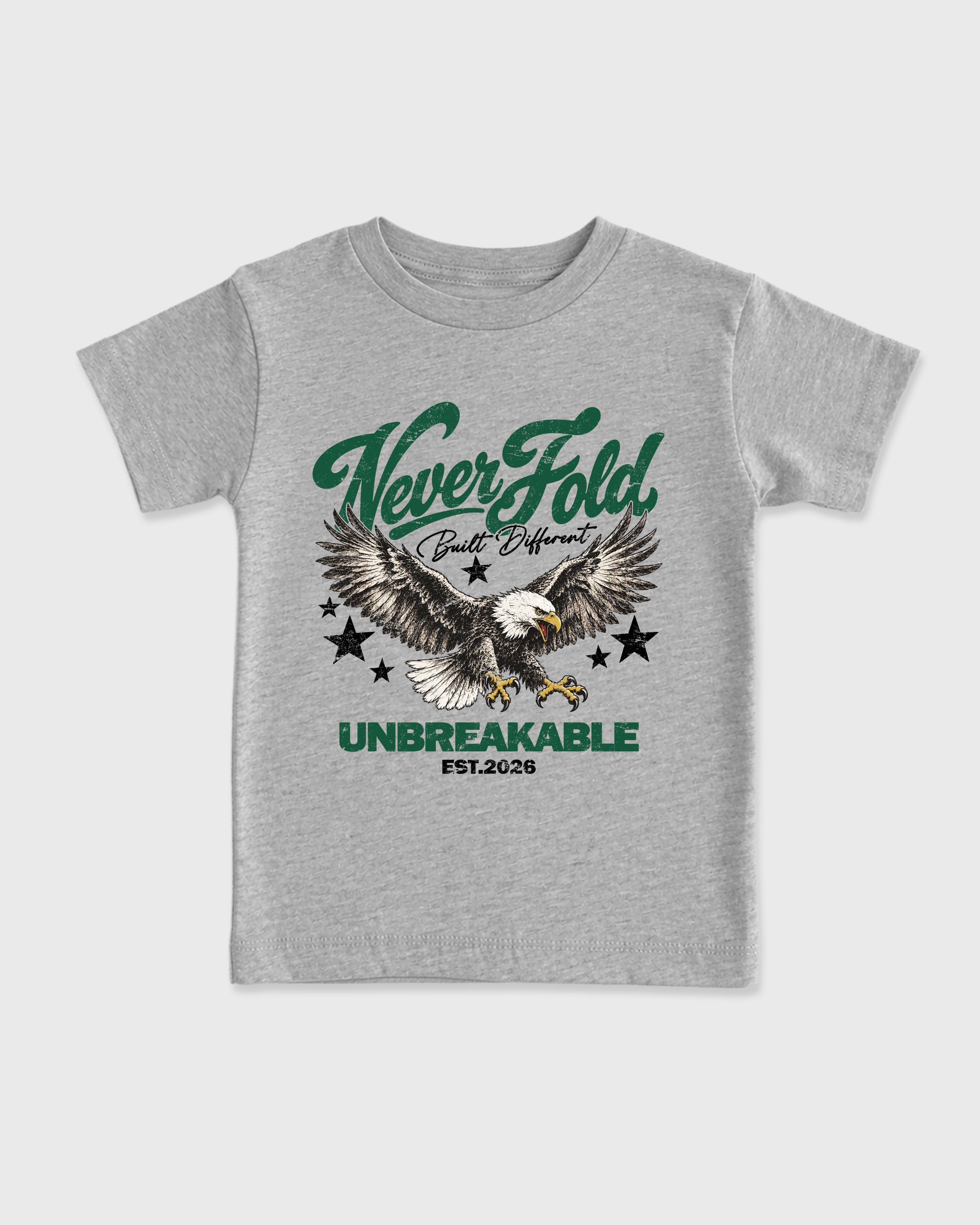 Never Fold Baby & Kids Graphic T-Shirt featuring original artwork designed to match the Air Jordan 14 Forest Green. Heather Grey 2 Kids Graphic Tee.