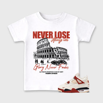 Sneaker match tees – Sneaker Tees To Match Air Jordan 4 Brick After Brick Shoes – Never Lose Kids T-Shirt White 1