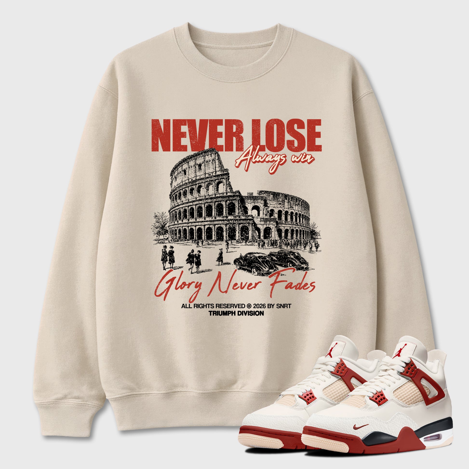 Sneaker match tees – Sneaker Tees To Match Air Jordan 4 Brick After Brick Shoes – Never Lose Tee Natural 1