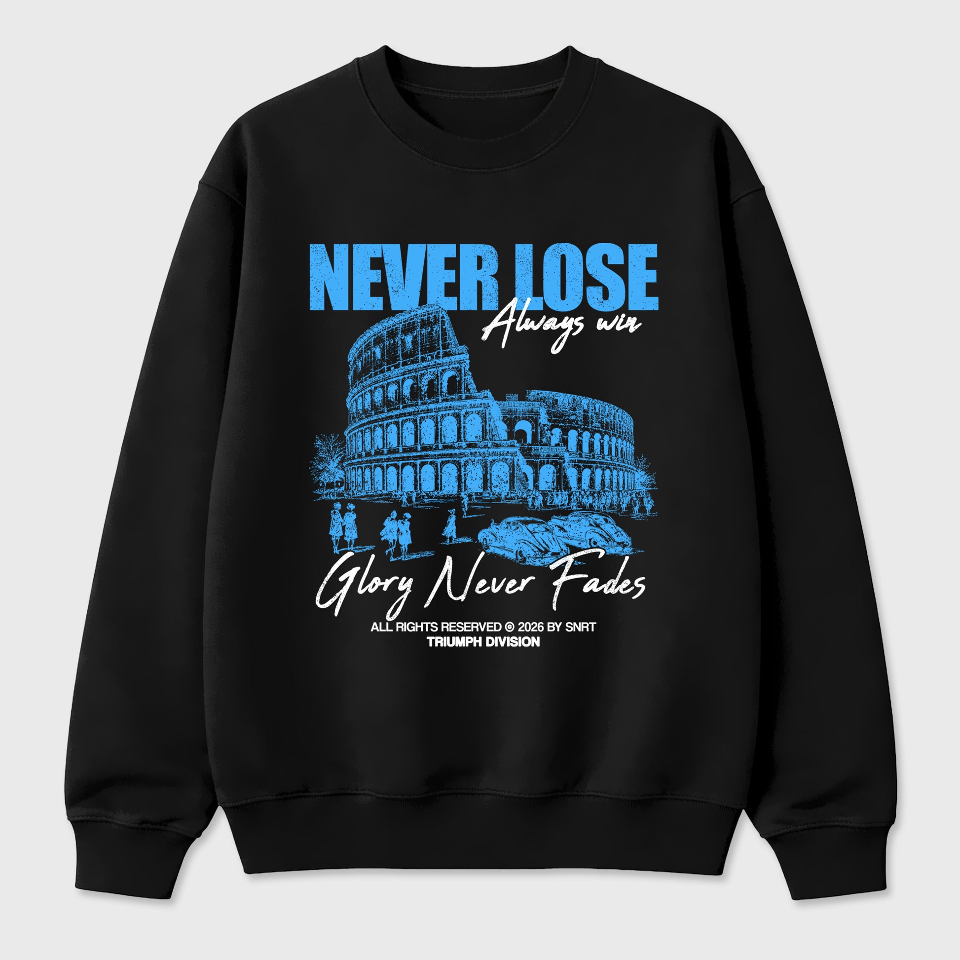 Never Lose Graphic T-Shirt sneaker match tee designed for the Air Jordan 5 Black Carolina, featuring coordinated color options for a perfect streetwear match. Black 2 shirt.