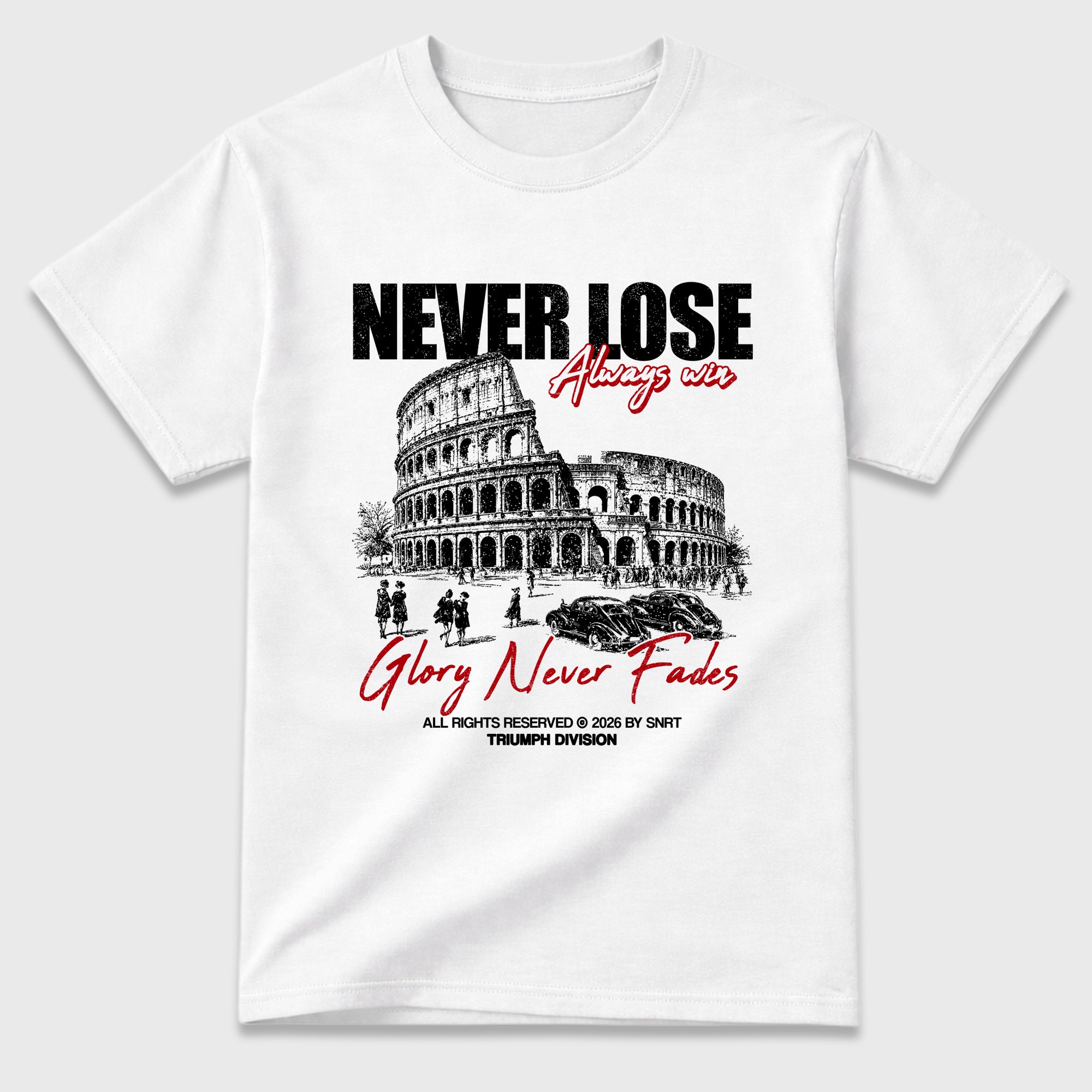 Never Lose Graphic T-Shirt featuring original streetwear artwork designed to match the Air Jordan 9 True Red. White 2 Graphic T-Shirt.