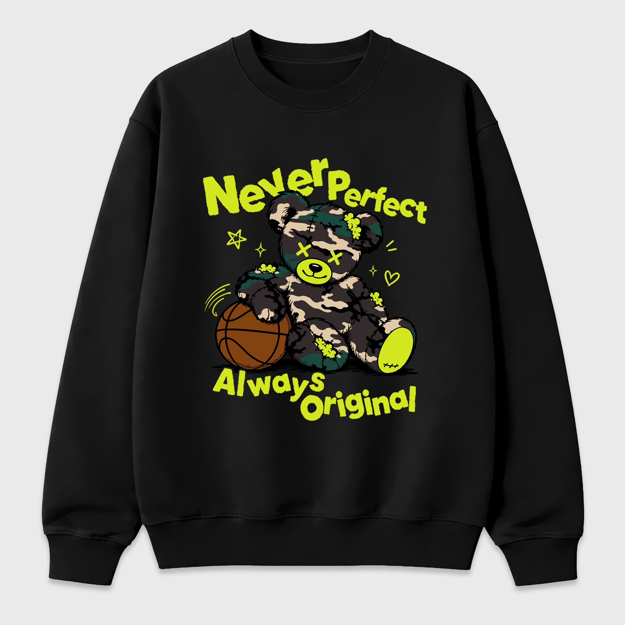 Never Perfect Always Original Graphic T-Shirt featuring original streetwear artwork designed to match the Air Foamposite Pro Green Camo. Black 2 Graphic Tee.