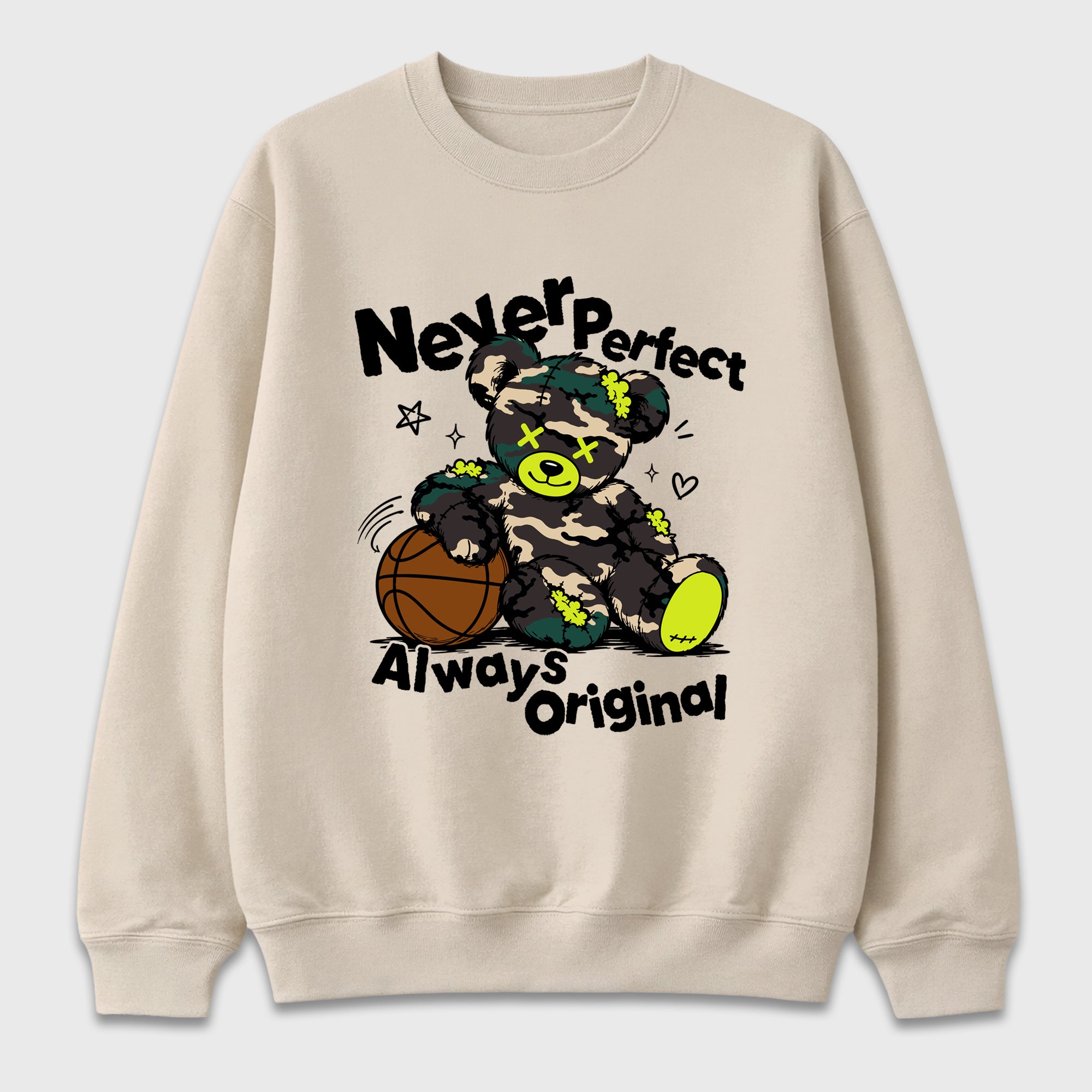 Never Perfect Always Original Graphic T-Shirt featuring original streetwear artwork designed to match the Air Foamposite Pro Green Camo. Natural 2 Graphic Tee.