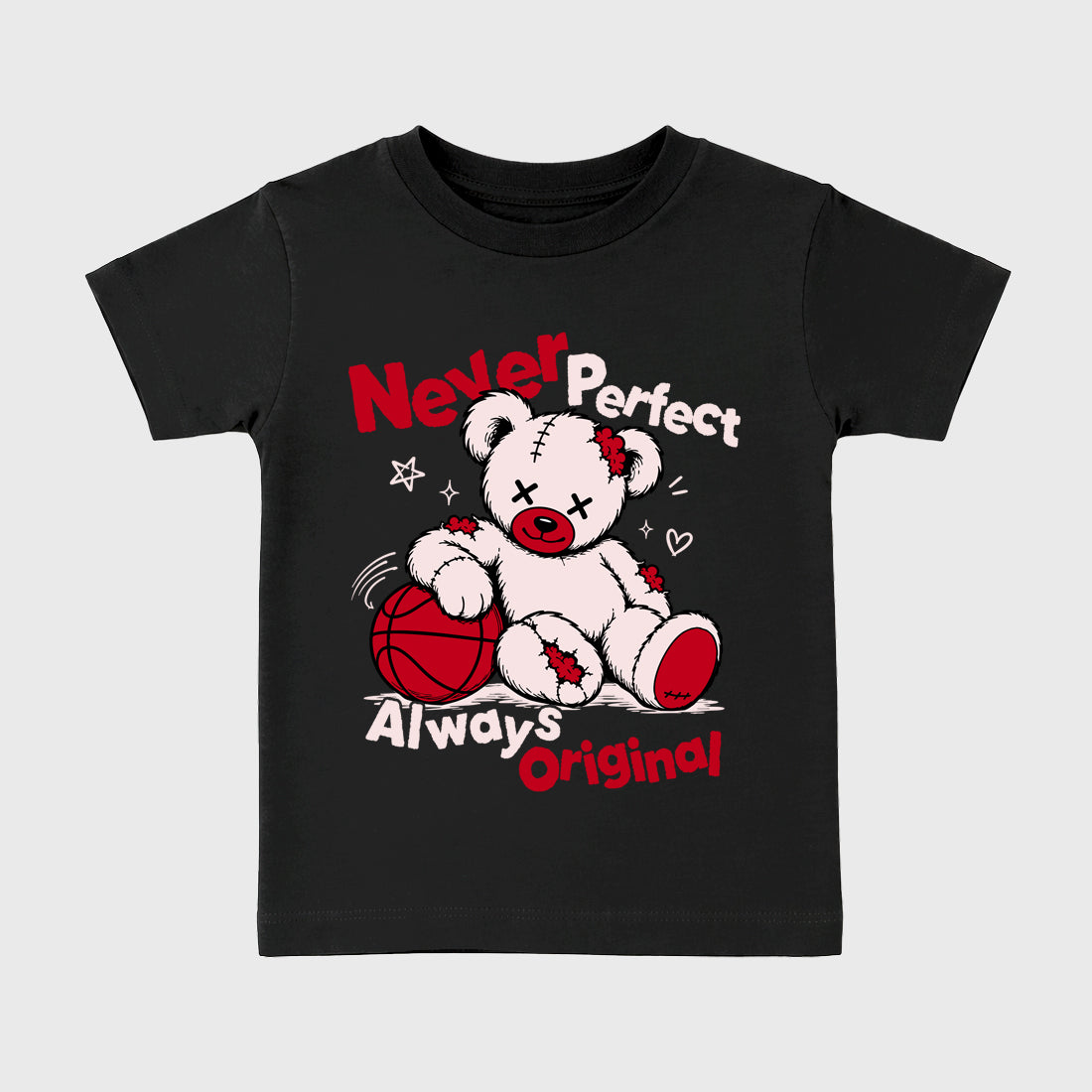 Never Perfect Always Original Baby & Kids Graphic T-Shirt featuring original artwork designed to match the Air Jordan 1 Nails and Grails. Black 2 Kids Graphic Tee.