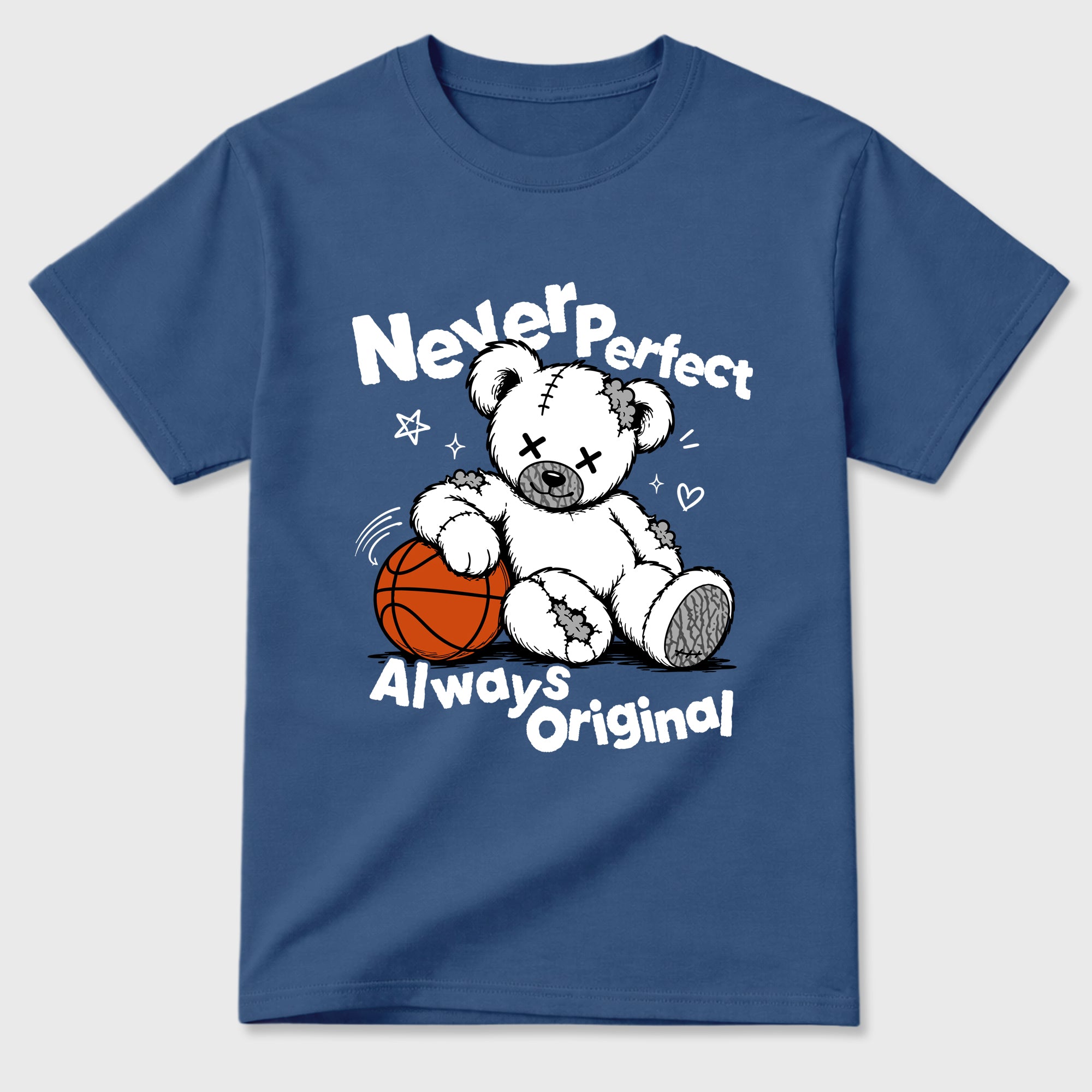 Never Perfect Always Original Graphic T-Shirt featuring original streetwear artwork designed to match the Air Jordan 3 Denim Blue. Denim Blue 2 Graphic T-Shirt.
