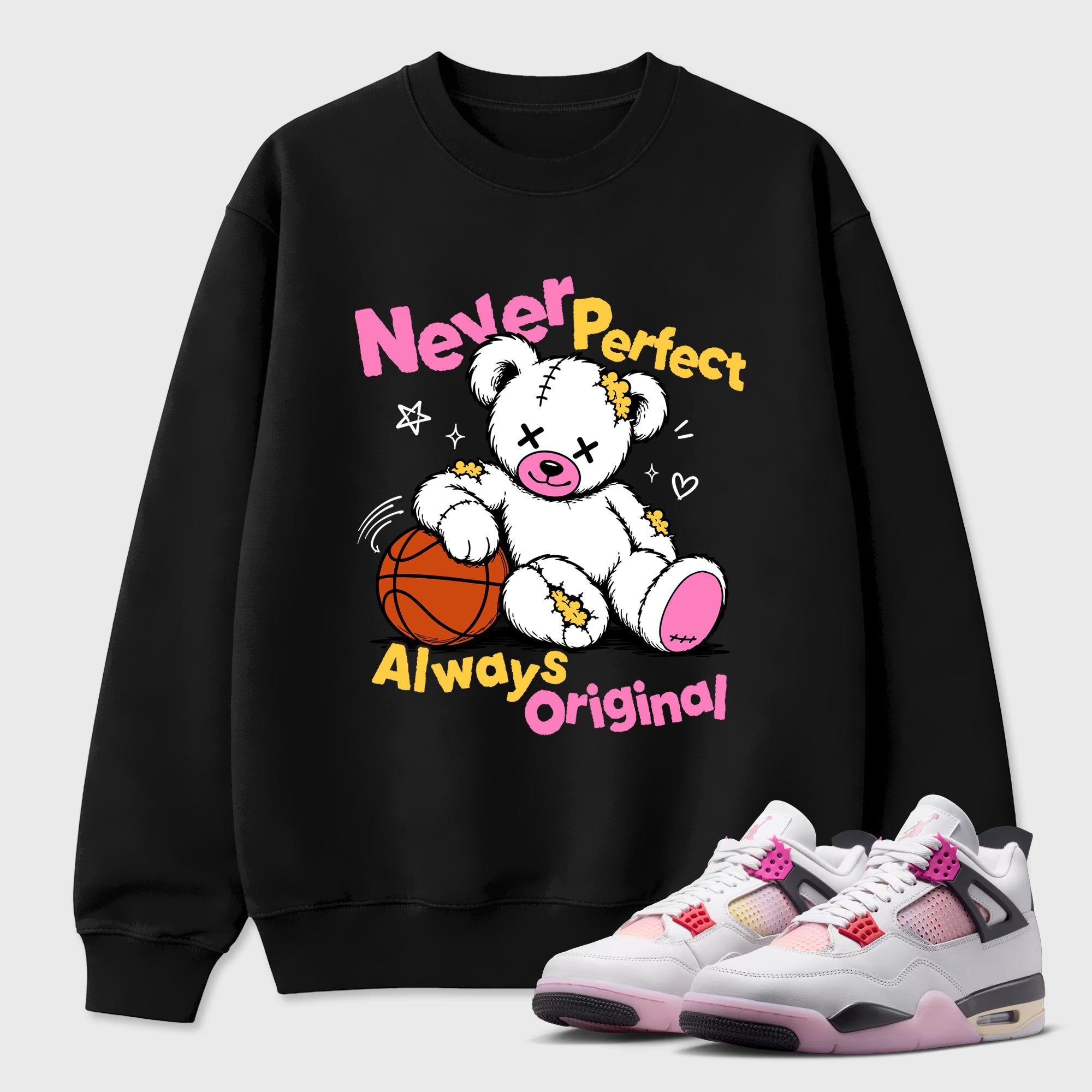 Never Perfect Always Original Graphic T-Shirt featuring original streetwear artwork designed to match the Air Jordan 4 Comic. Black 1 Graphic Tee.