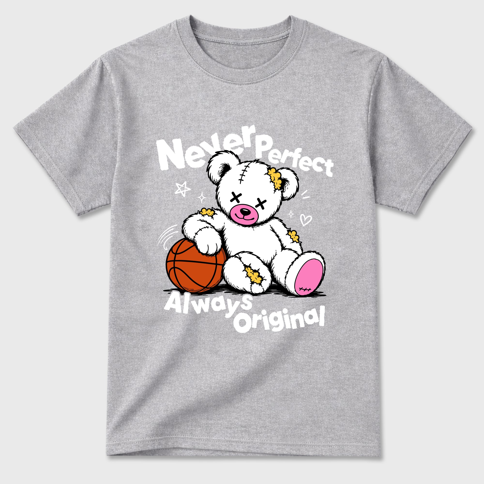 Never Perfect Always Original Graphic T-Shirt featuring original streetwear artwork designed to match the Air Jordan 4 Comic. Heather Grey 2 Graphic T-Shirt.