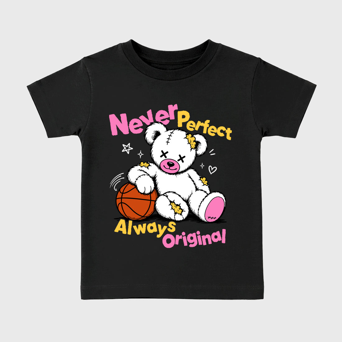Never Perfect Always Original Baby & Kids Graphic T-Shirt featuring original artwork designed to match the Air Jordan 4 Comic. Black 2 Kids Graphic Tee.