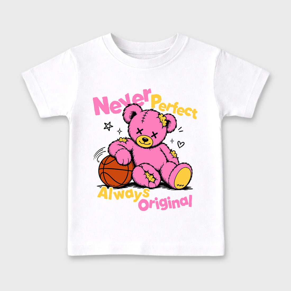 Never Perfect Always Original Baby & Kids Graphic T-Shirt featuring original artwork designed to match the Air Jordan 4 Comic. White 2 Kids Graphic Tee.