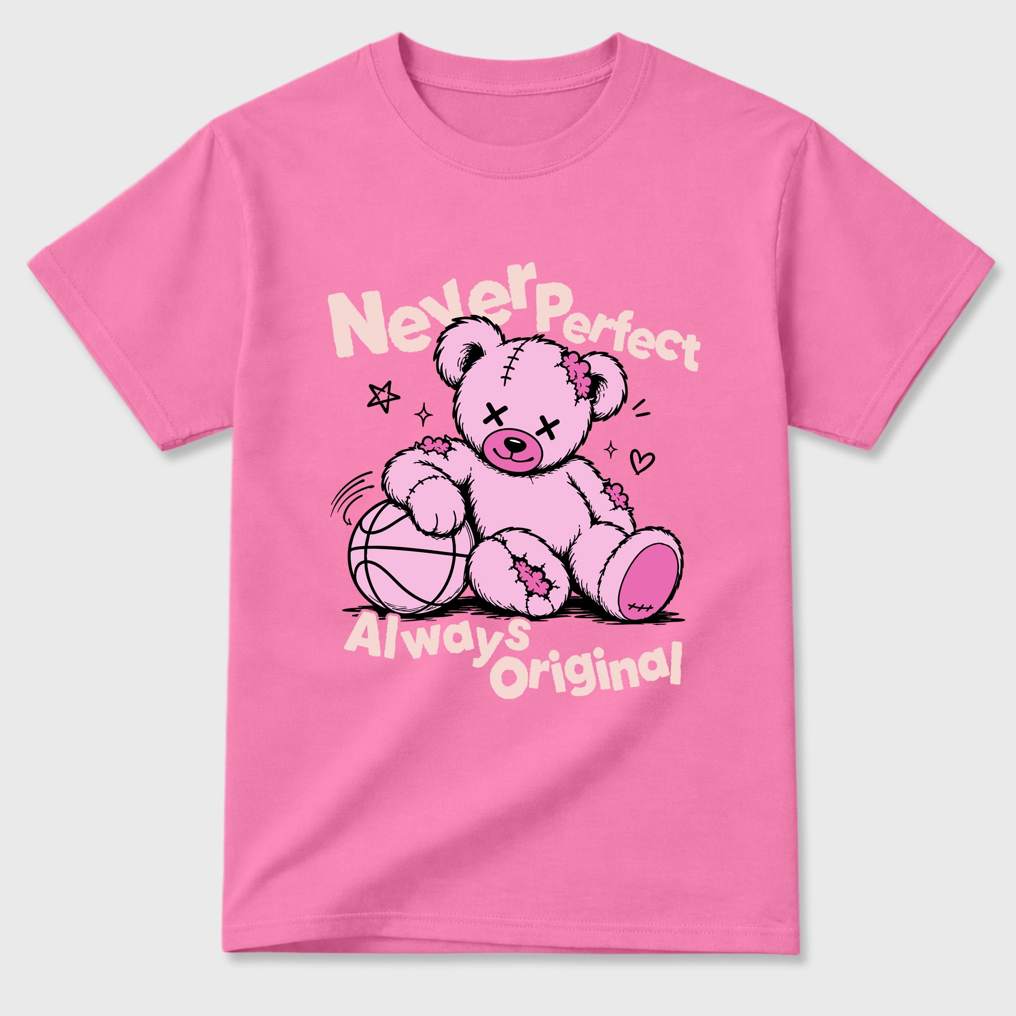 Never Perfect Always Original Graphic T-Shirt featuring original streetwear artwork designed to match the Air Jordan 6 Playful Pink. Bubble Gum 2 Graphic T-Shirt.