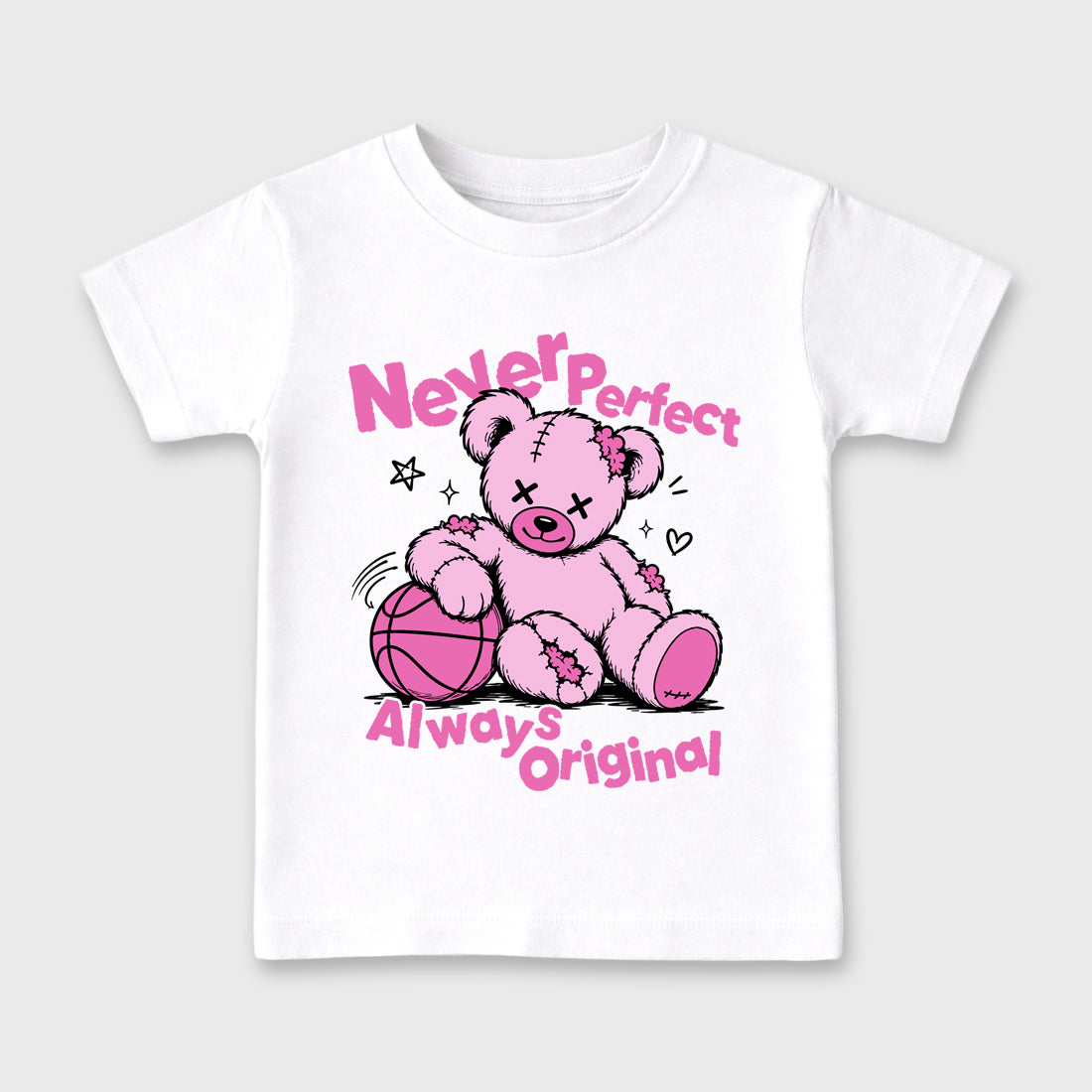 Never Perfect Always Original Baby & Kids Graphic T-Shirt featuring original artwork designed to match the Air Jordan 6 Playful Pink. White 2 Kids Graphic Tee.