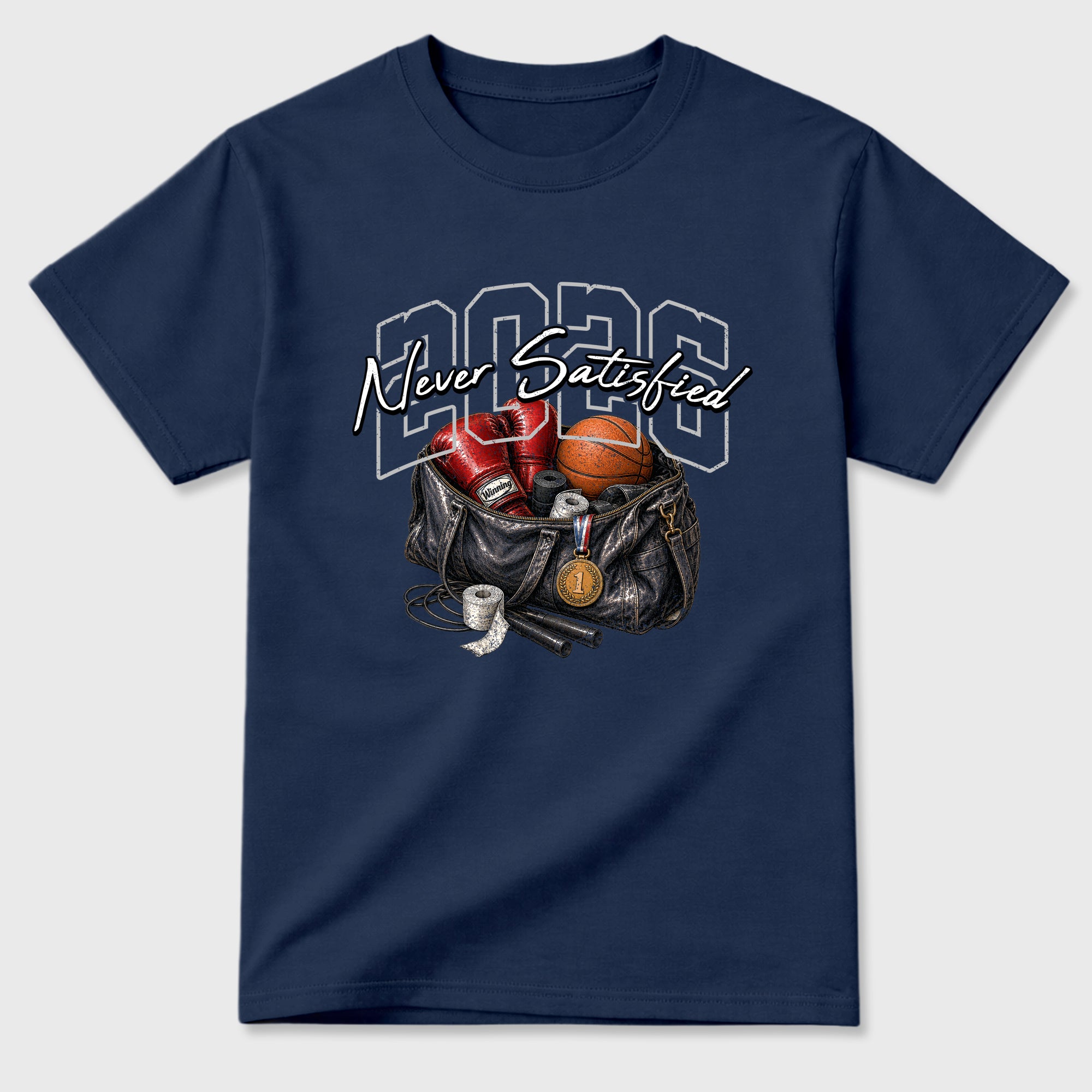 Never Satisfied Graphic T-Shirt featuring original streetwear artwork designed to match the Air Jordan 13 Flint. Navy 2 Graphic T-Shirt.
