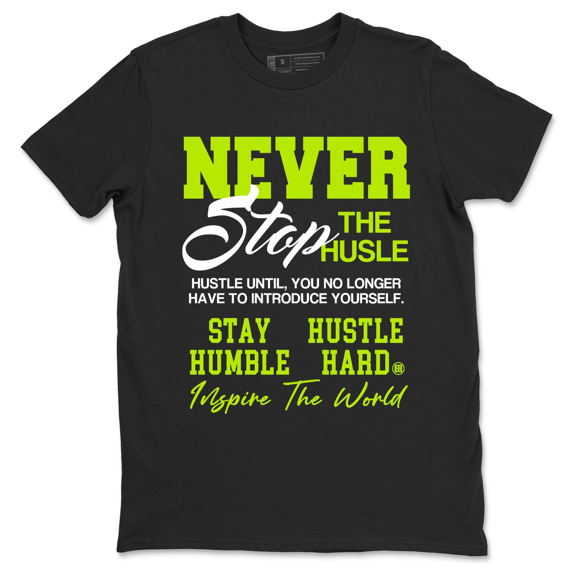 Foams One Black Volt shirts to match jordans Never Stop The Hustle sneaker match tees Air Foamposite One Black and Volt match shoes to clothes SNRT Sneaker Tees unisex cotton Black 2 shirts